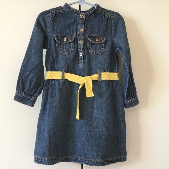 Carter's Toddler Girl's All Cotton Denim Blue Long Sleeves Half Button Up Dress - Picture 4 of 14